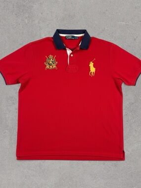 Ralph Lauren Navy and Red Polo Shirt with Cream Trim Big Pony